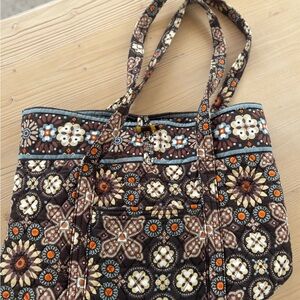 Vera Bradley Quilted Brown Floral Patterned Tote Bag Purse Shoulder Bag Handbag